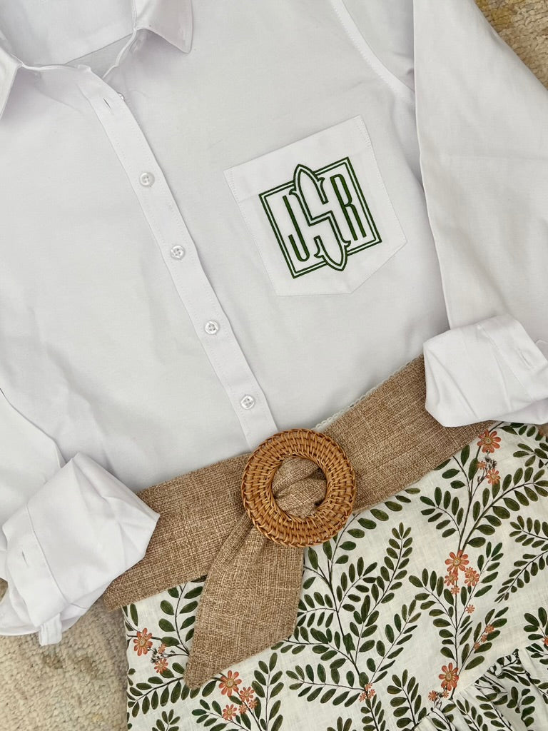 monogrammed dress shirts Women's Personalized White Button Down – Three Acorns