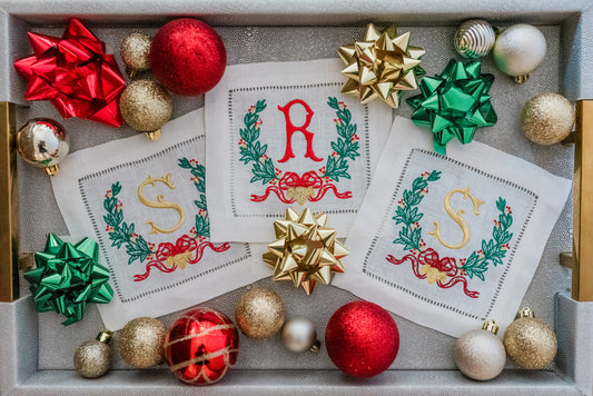 Christmas Wreath Personalized Cocktail Napkins