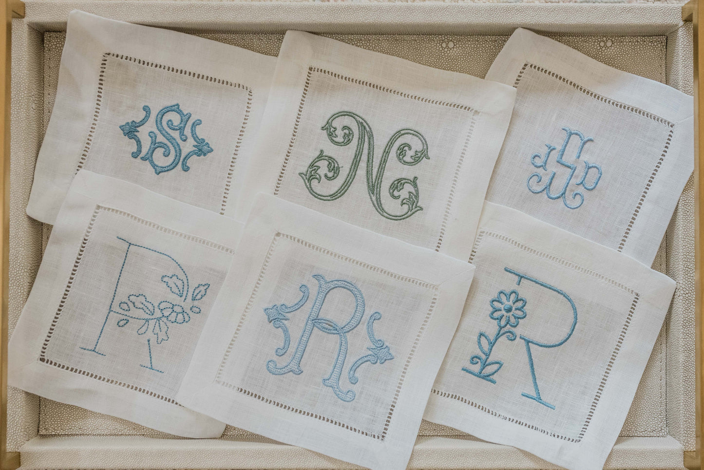 Custom Monogram Hemstitch Cocktail Napkins