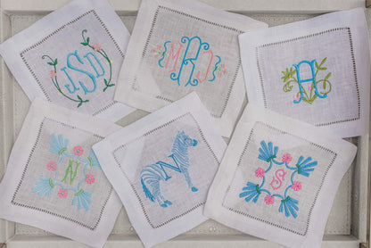 Custom Monogram Hemstitch Cocktail Napkins