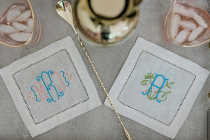 Custom Monogram Hemstitch Cocktail Napkins